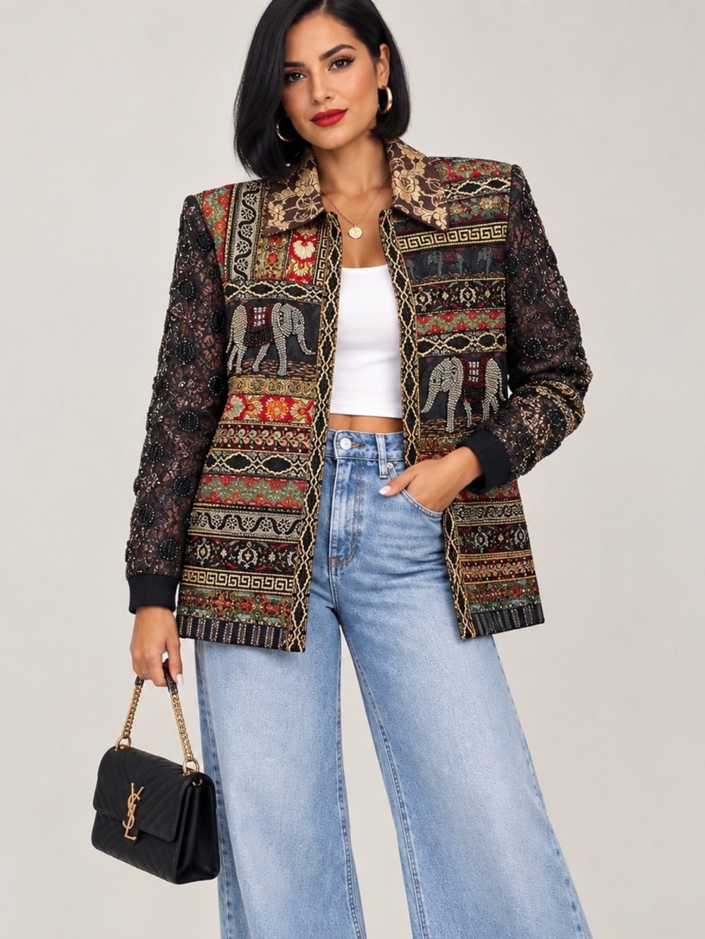 MICHAEL RADYK  vintage Embroidered Elephant Pattern Multicolor   Jacket sz